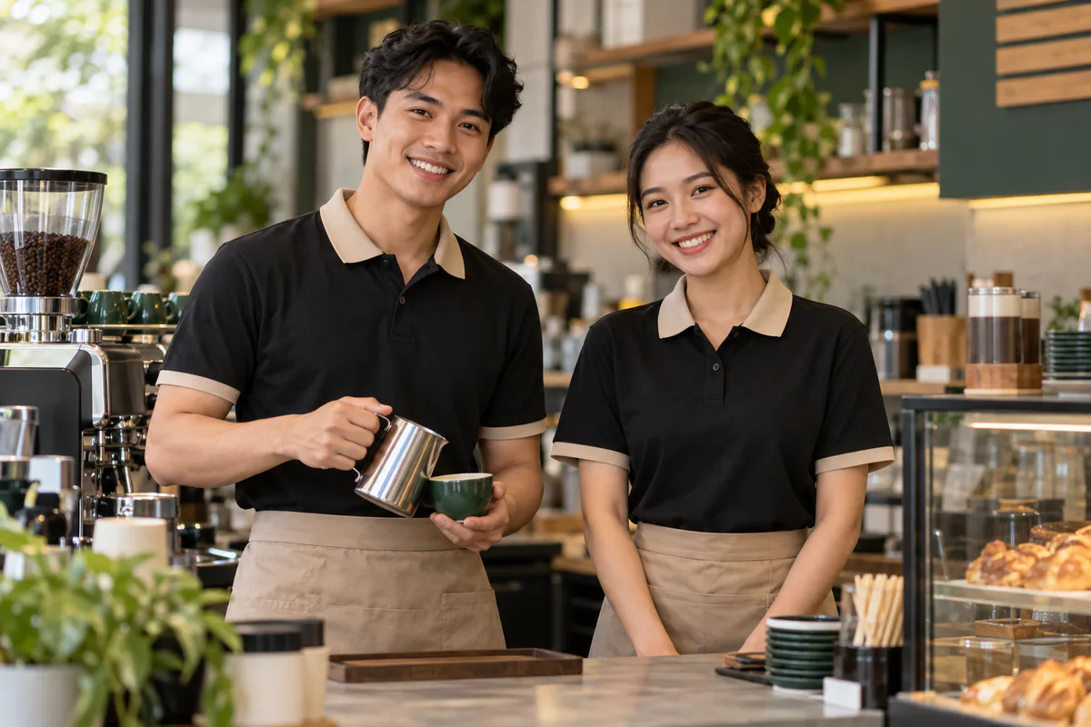 Ảnh minh họa nhân viên quán cà phê mặc áo polo