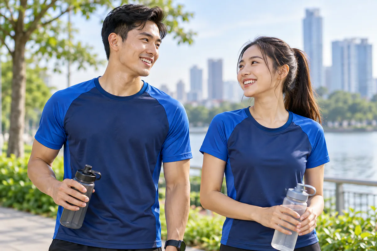 Ảnh minh họa áo thun thể thao xanh cho đội nhóm
