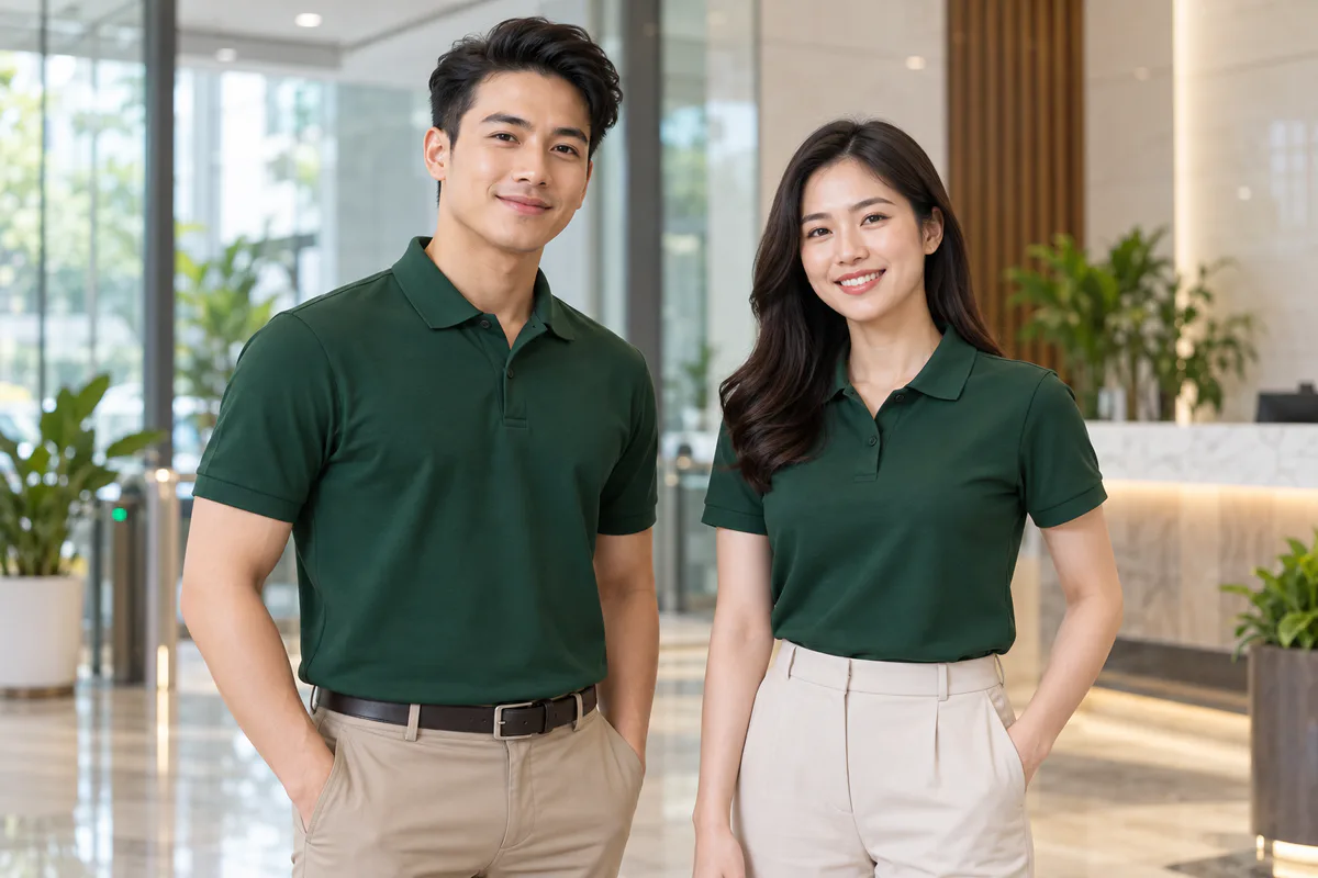 Ảnh minh họa áo polo xanh đồng phục công ty