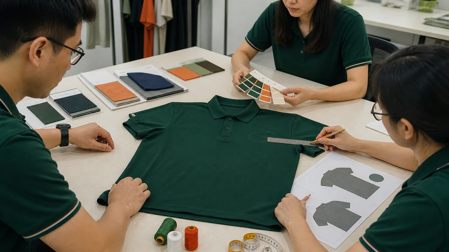 Đo vị trí hoàn thiện trên mẫu áo polo
