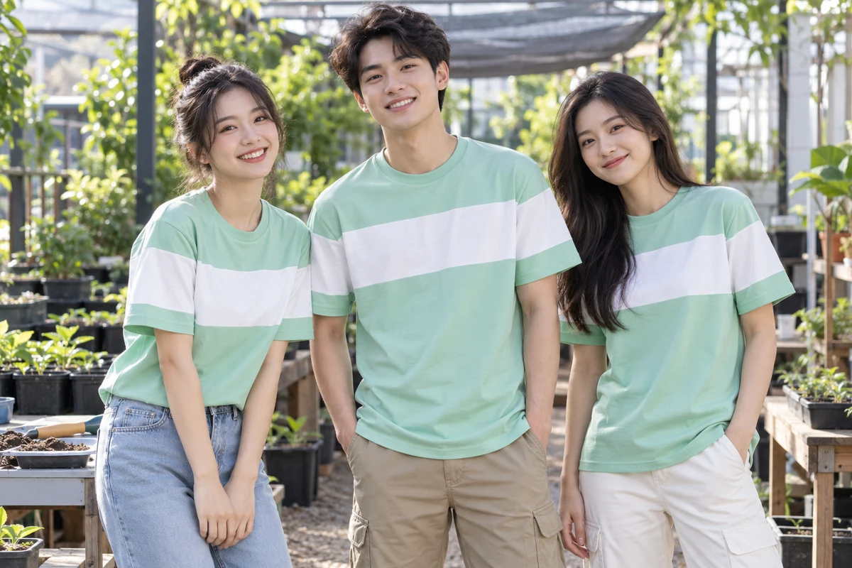 Ảnh AI minh họa áo nhóm xanh bạc hà phối mảng trắng cho câu lạc bộ: người mặc và phối màu mặt trước