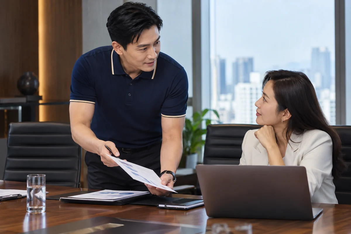 Áo polo viền cổ thanh mảnh cho lãnh đạo và hội nghị: người mặc trong bối cảnh sử dụng