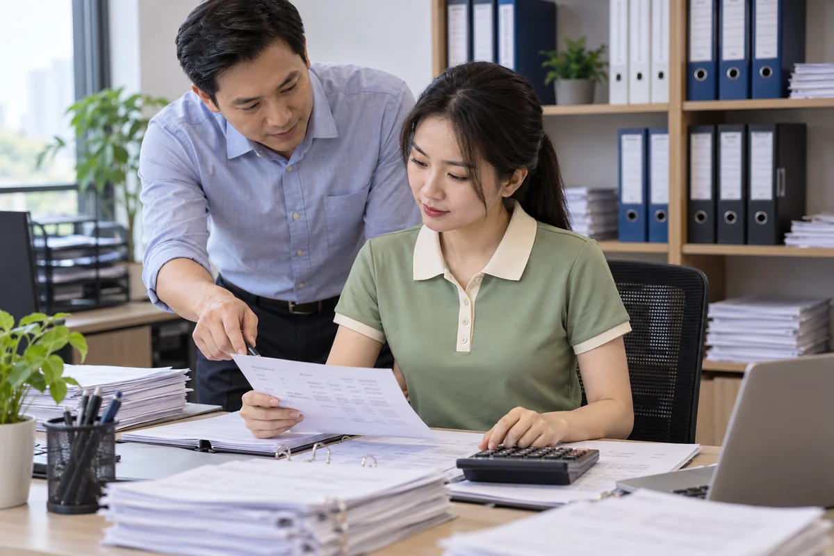 Áo polo xanh sage cổ kem cho bộ phận kế toán: người mặc trong bối cảnh sử dụng