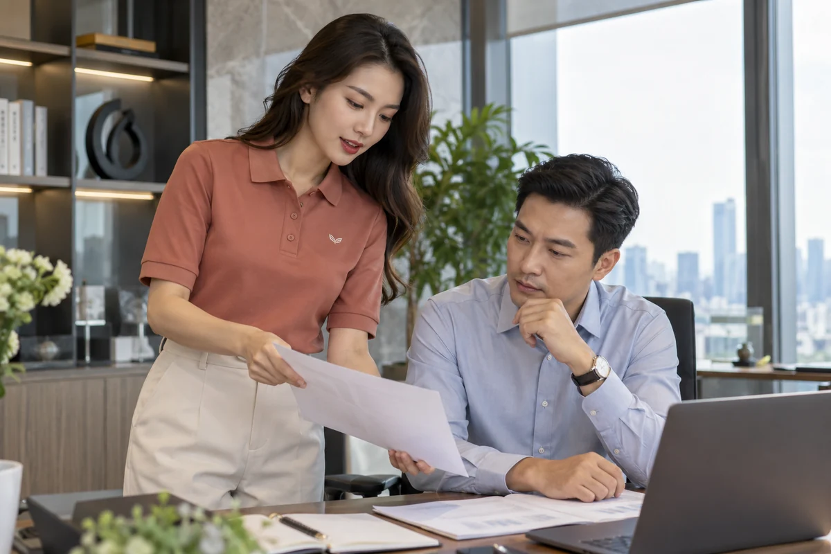Áo polo nữ chiết eo nhẹ cho nhân viên văn phòng: người mặc trong bối cảnh sử dụng