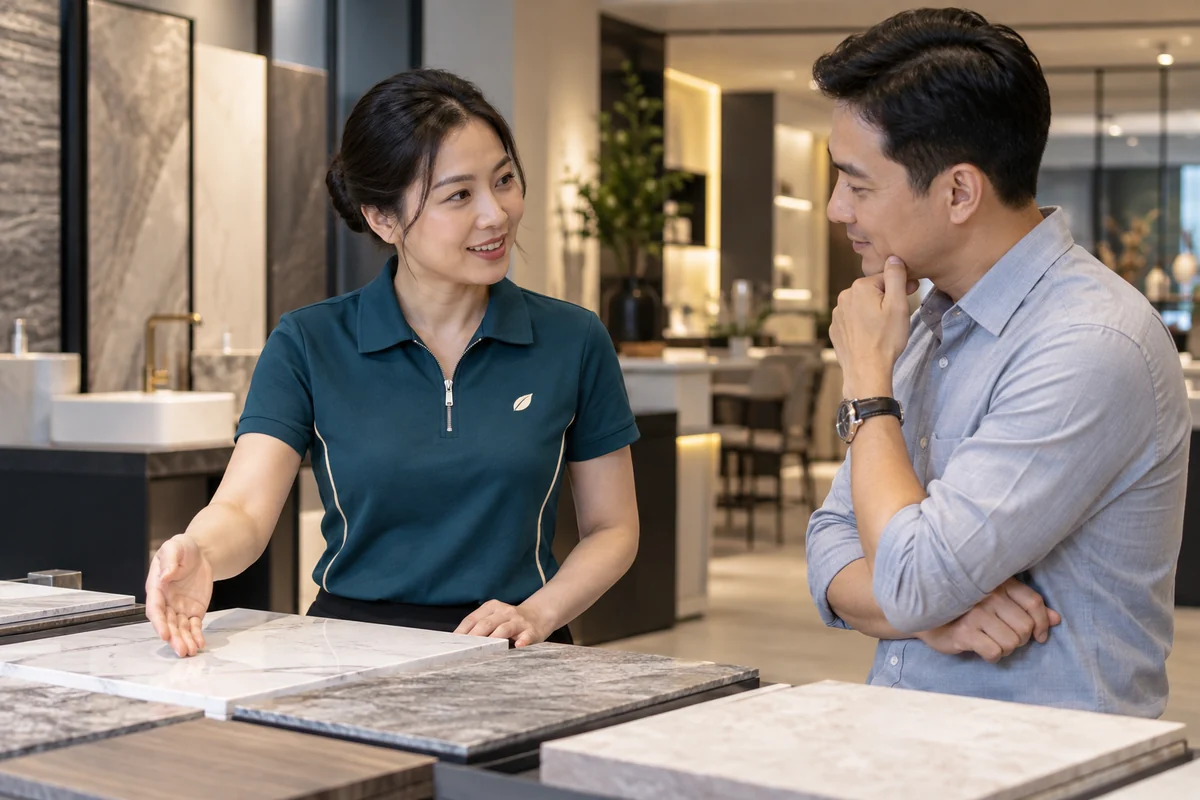 Áo polo khóa kéo cổ cho đội showroom: người mặc trong bối cảnh sử dụng